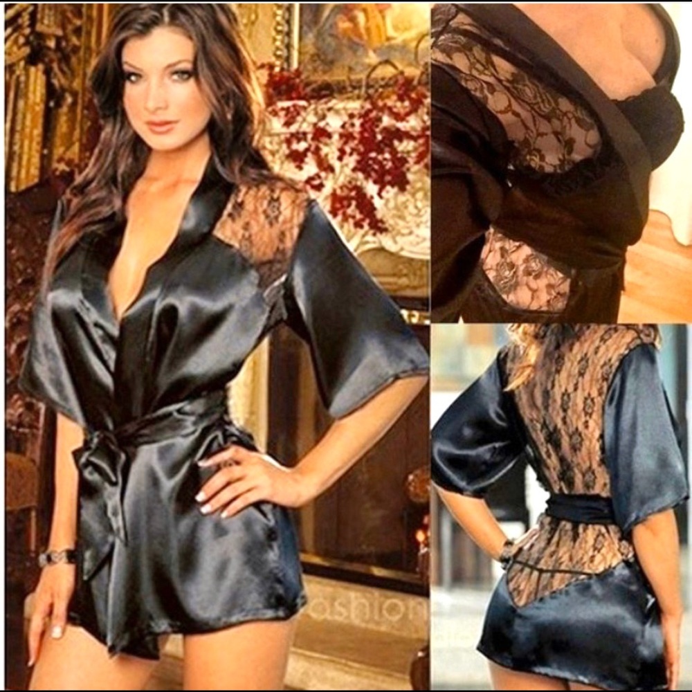 ❤Sexy Silk Lace Kimono Bath Robe.❤